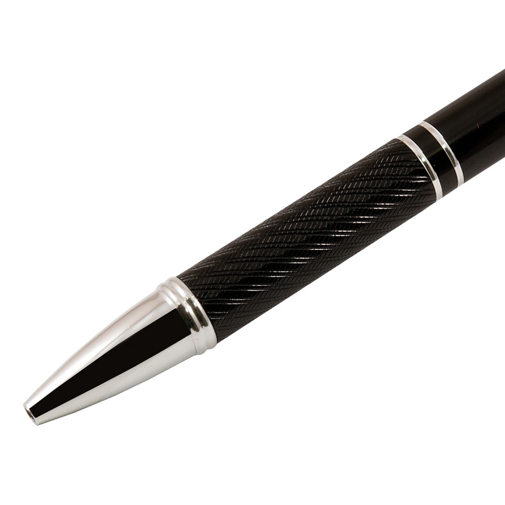 Шариковая ручка, Crocus, алюминий,покрытие черный, отделка - гравировка, хром. детали
