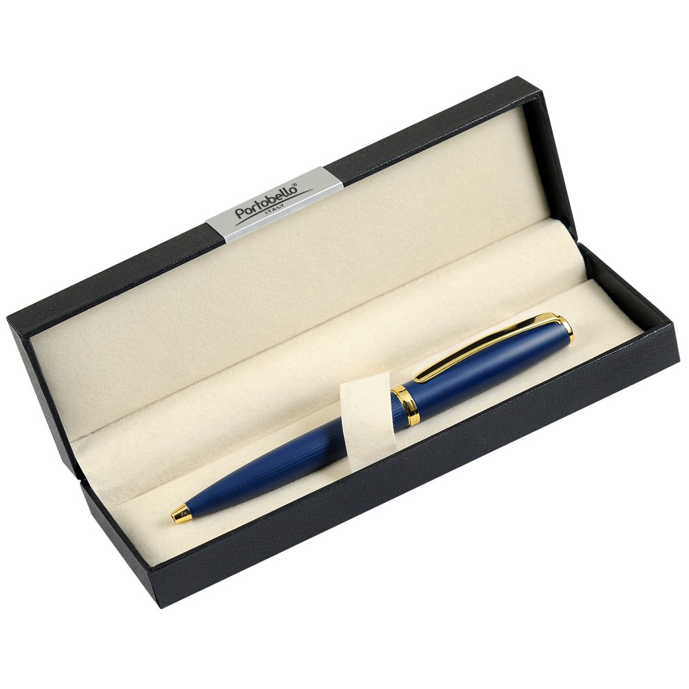 Шариковая ручка, Opera, поворотный мех-м, синий матовый, отделка позолота. в упак с лого