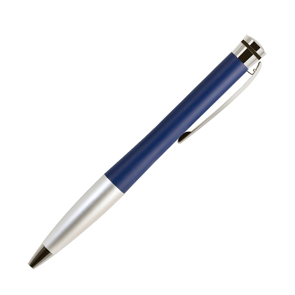 Шариковая ручка, латунь, покрытие мат. синий лак, отделка - мат. серебр., Megapolis, чернила синие. В УПАКОВКЕ