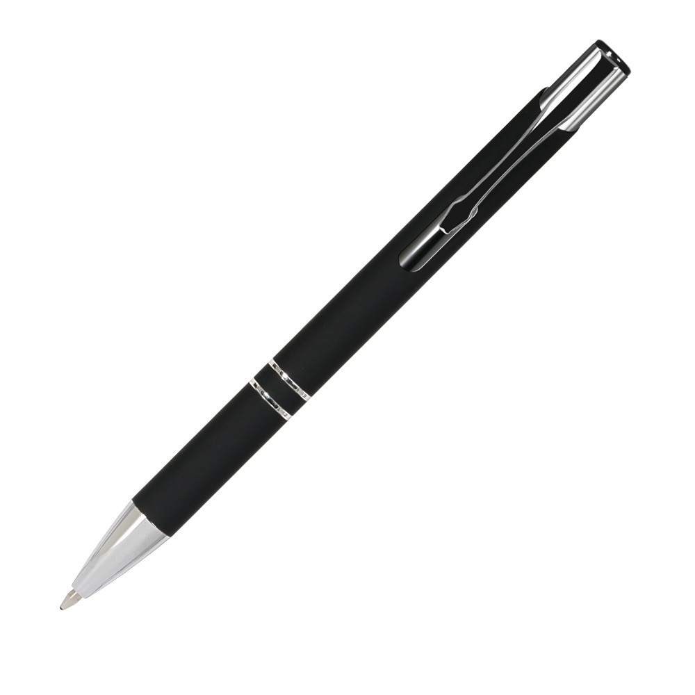 Шариковая ручка, Alpha, нажимной мех-м,корпус-алюминий,отд.-хром,покрытие-soft touch, черный