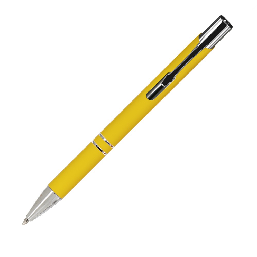 Шариковая ручка, Alpha, нажимной мех-м,корпус-алюминий,отд.-хром,покрытие-soft touch, желтый