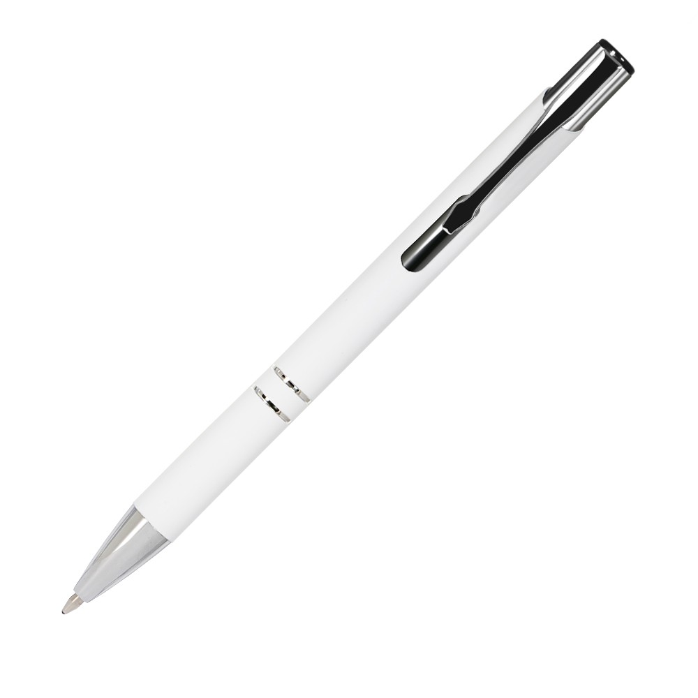 Шариковая ручка, Alpha, нажимной мех-м,корпус-алюминий,отд.-хром,покрытие-soft touch, белый