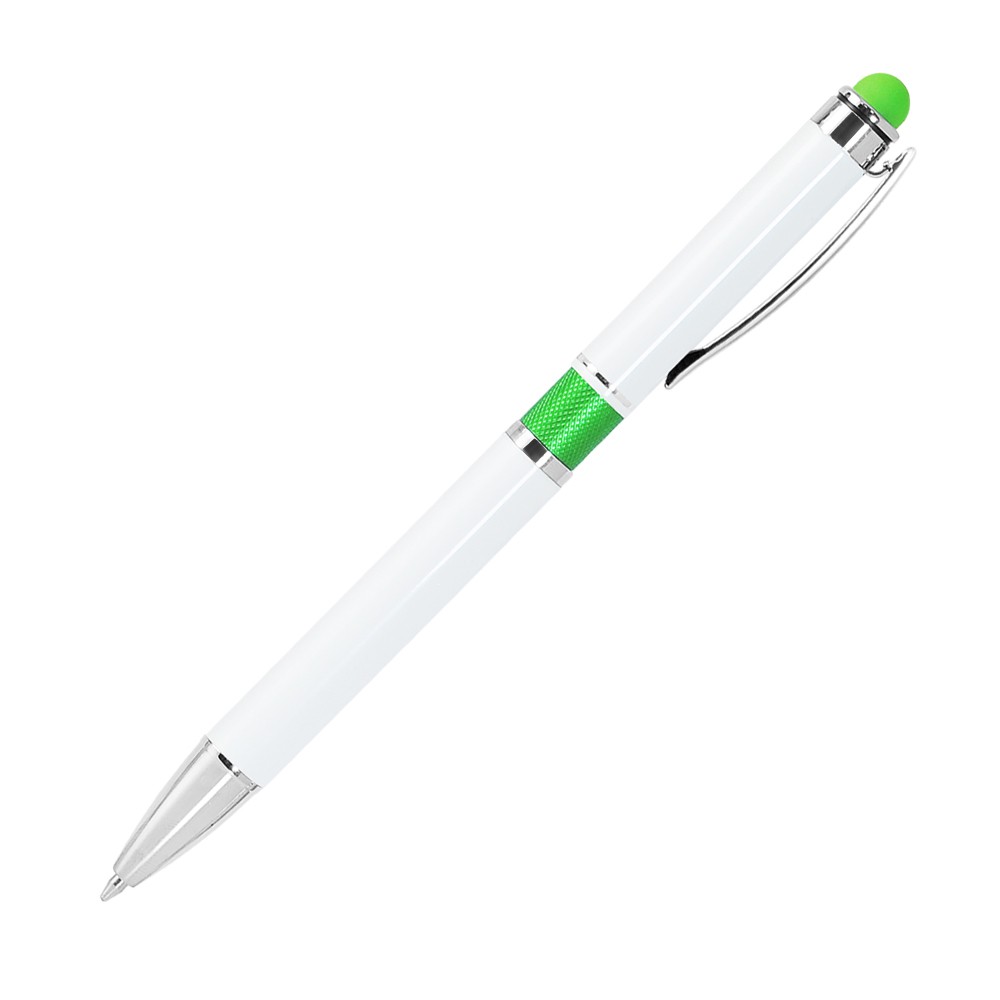 Шариковая ручка, Arctic, нажимной мех-м, корпус-алюминий,белый лак/отделка-гравировка,зеленое кольцо