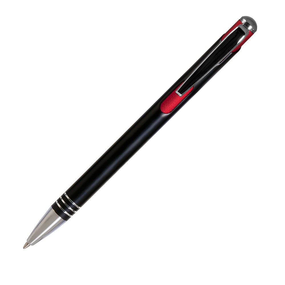Шариковая ручка, Bello, нажимной мех-м,корпус-алюминий,отд.-хром. гравир., черный/красный
