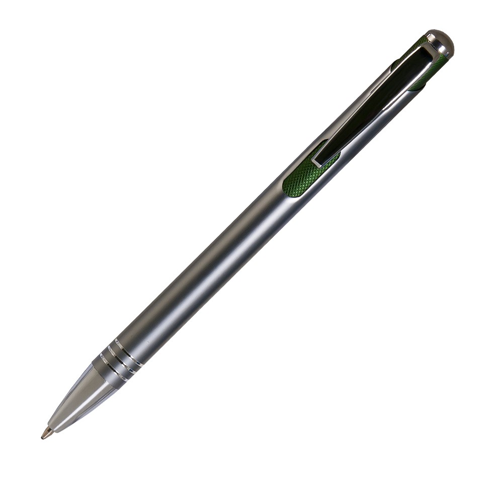 Шариковая ручка, Bello, нажимной мех-м,корпус-алюминий,отд.-хром. гравир., серый/зеленый
