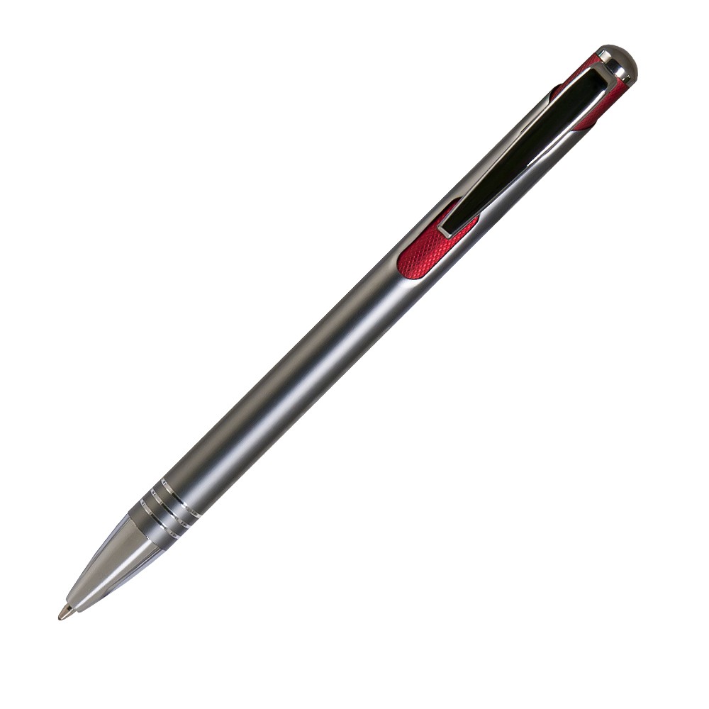 Шариковая ручка, Bello, нажимной мех-м,корпус-алюминий,отд.-хром. гравир., серый/красный